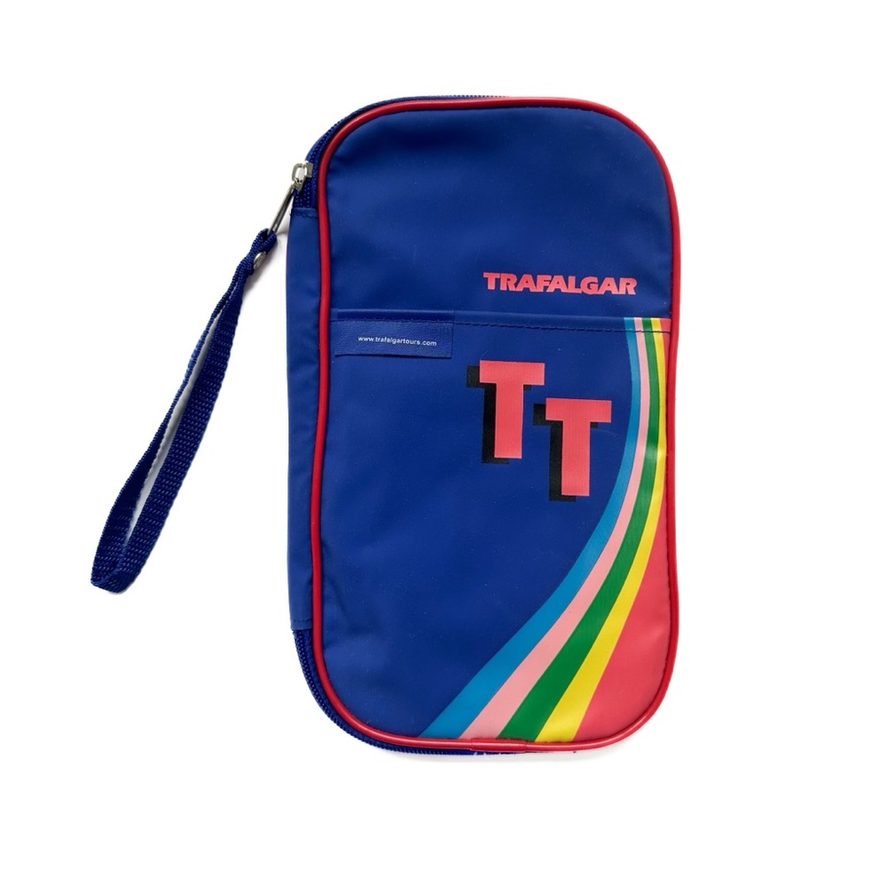 Vintage Trafalgar Tours Rainbow Nylon Zip Around Wristlet Passport Pocket Travel